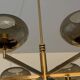 Italian brass chandelier with 6 grey smoked glass globes