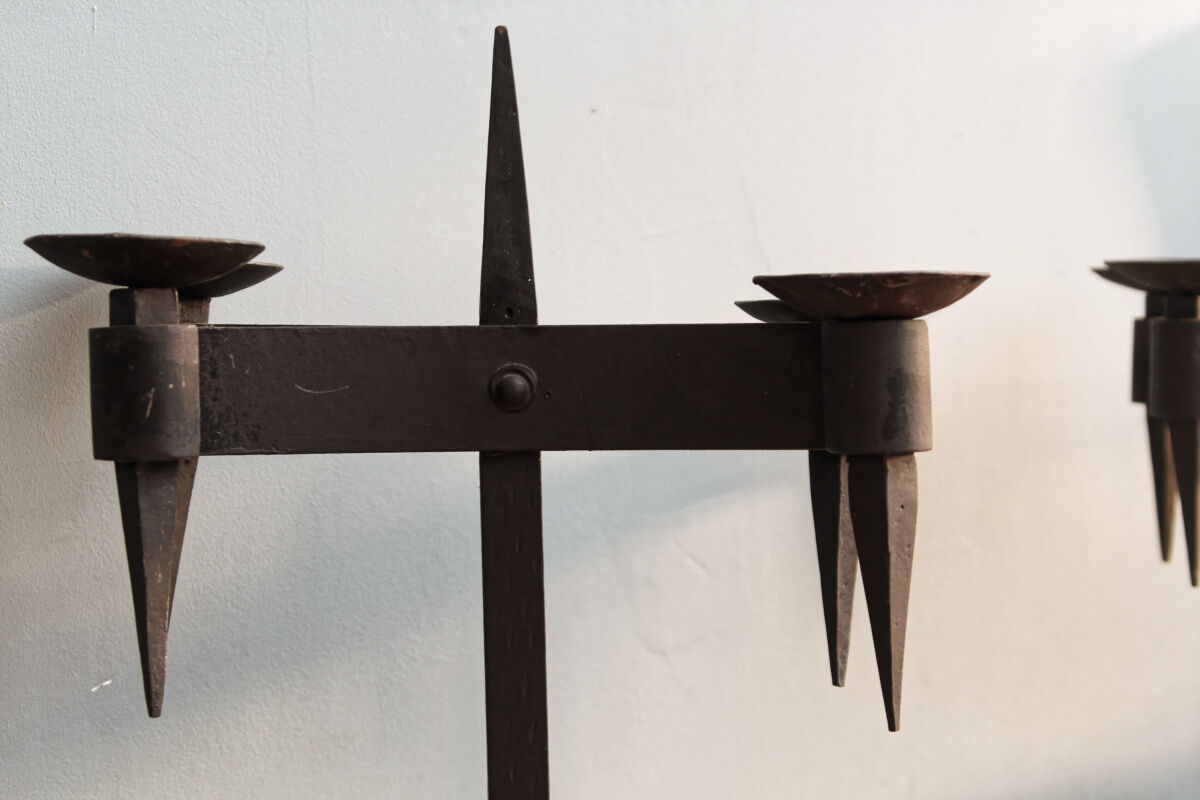 Pair of brutalist wrought iron candlesticks
