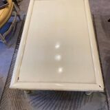 Living room coffee table in rectangular lacquer wood in straw yellow color turned legs