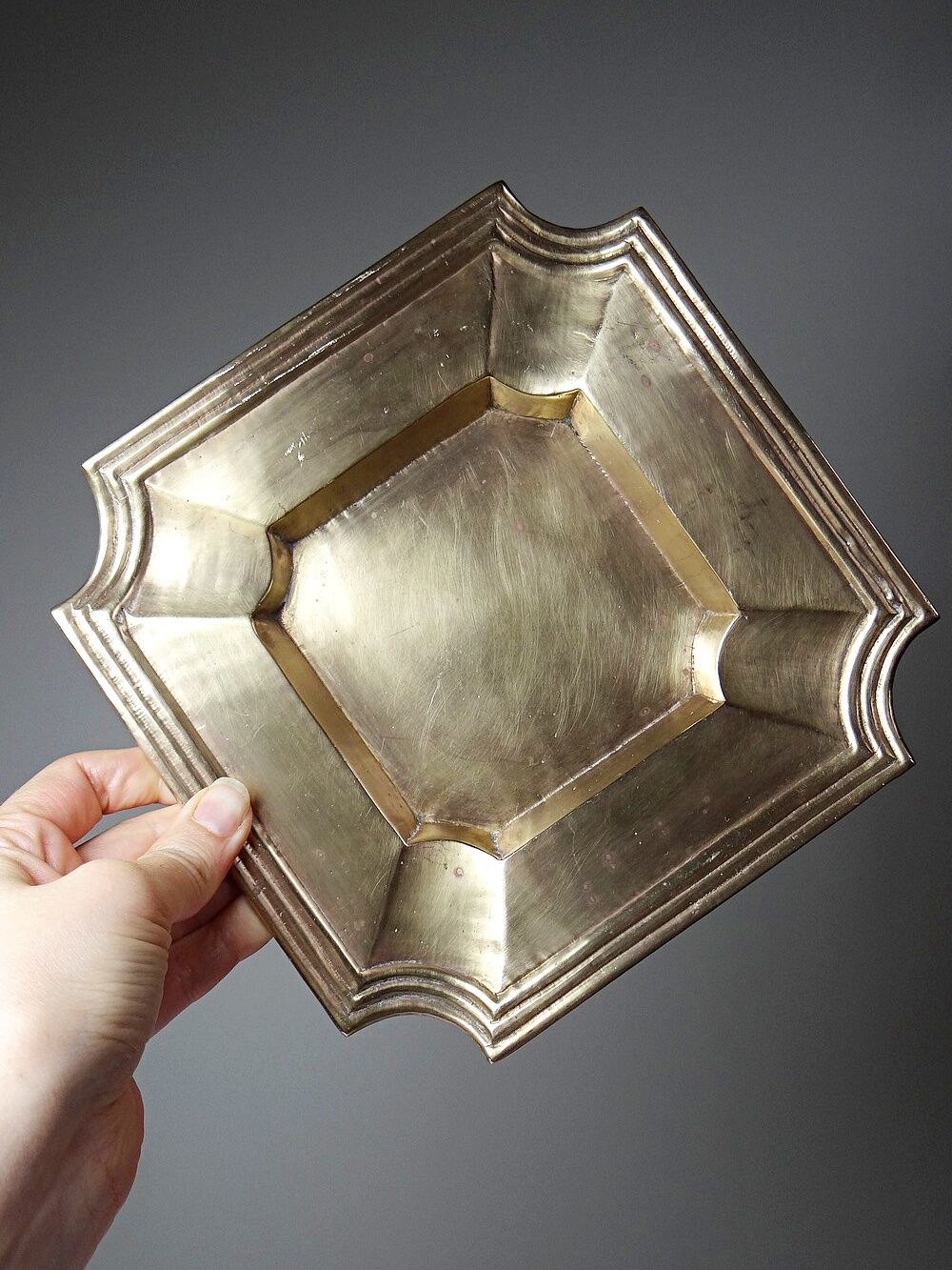 Art Deco brass catchall or ashtray, geometric, 1930s-1940s