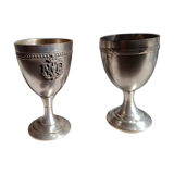 Set of 2 old egg cups in silver metal