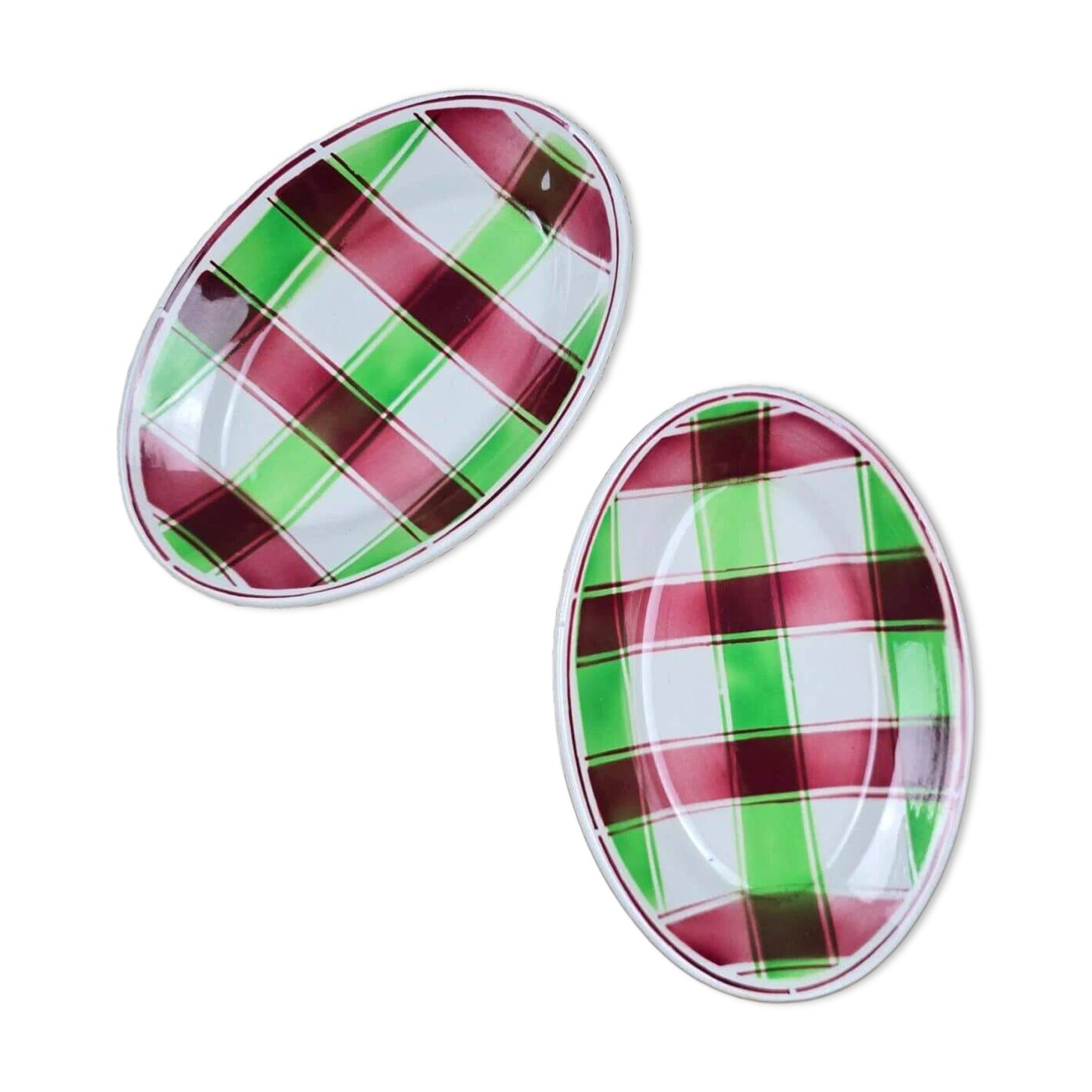 Set of 2 Sarreguemines and Digoin dishes in the Sousse model, Scottish pattern.
