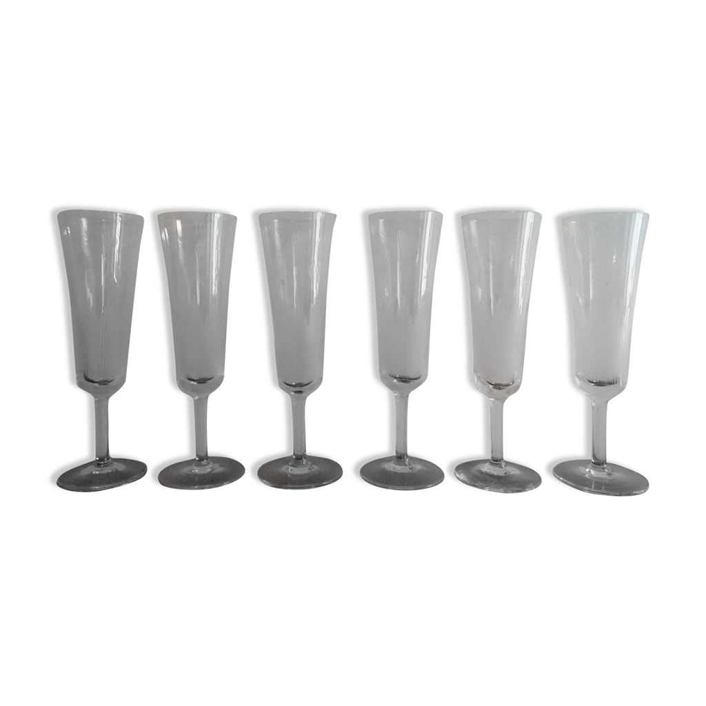 6 flutes champagne cristal taillé style art déco Selency