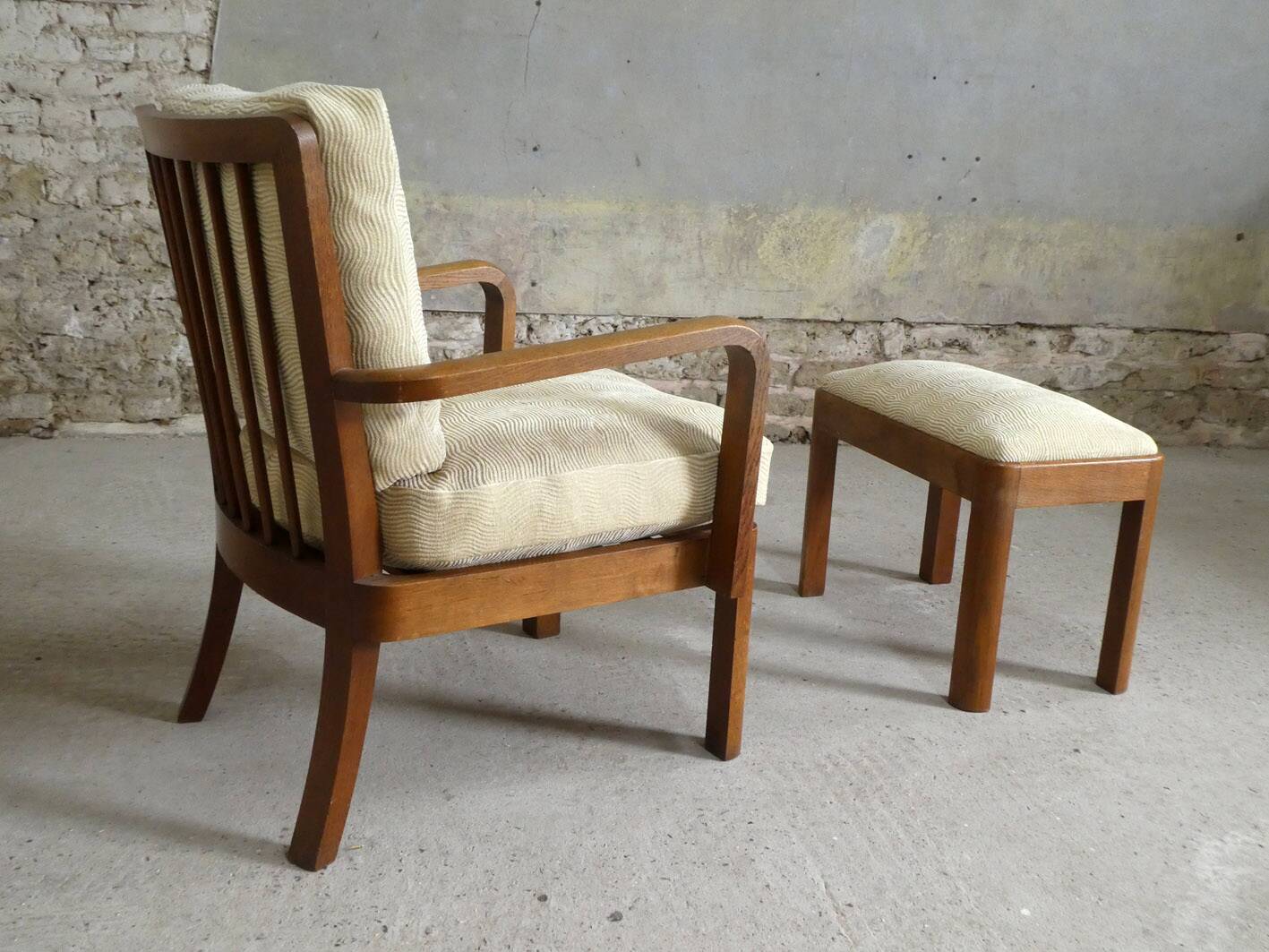 Oak armchair and ottoman, 1960