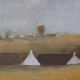 Large signed painting of a hay landscape from the Belgian painter Frank Bog