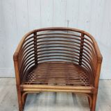 Bench and its bamboo and rattan armchair