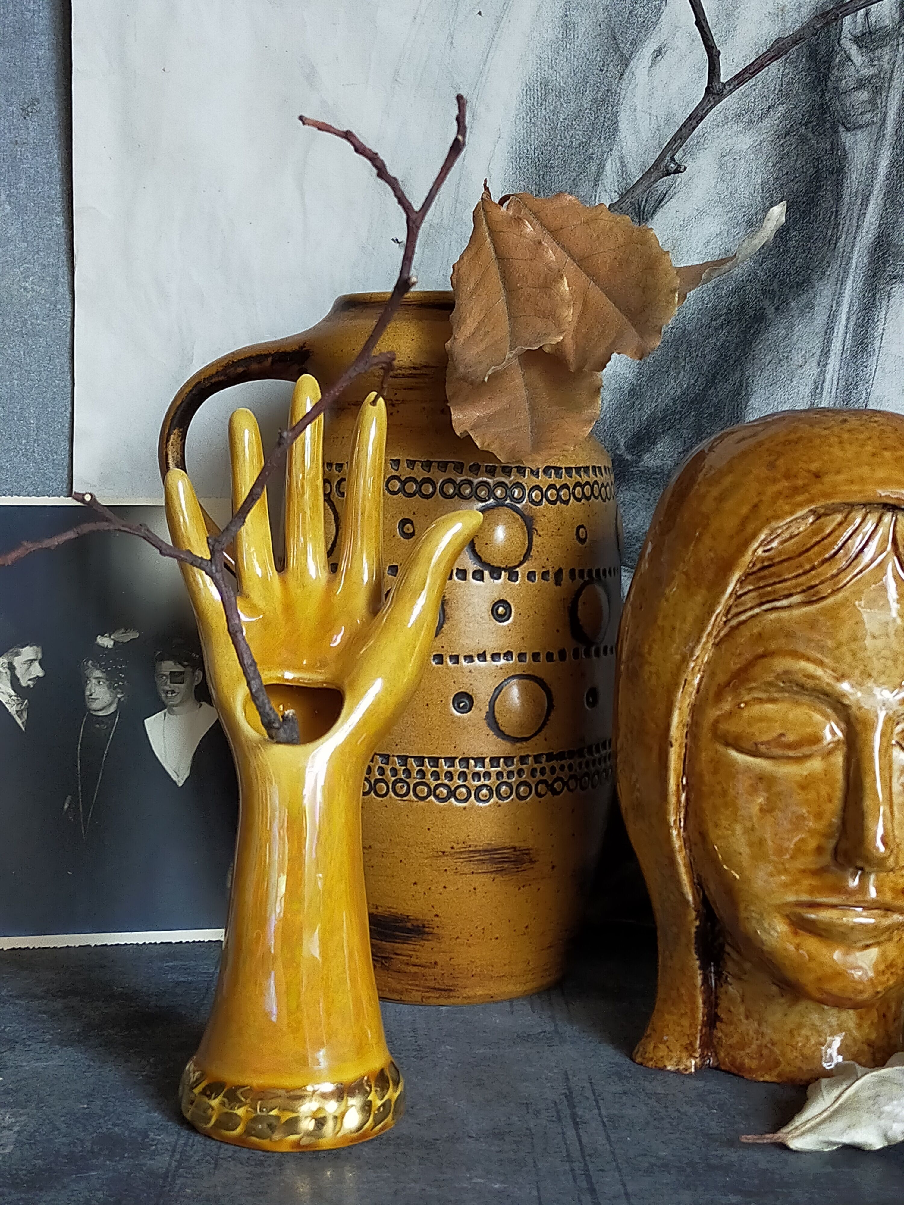 Soliflore baguier hand ceramic iridescent 50s