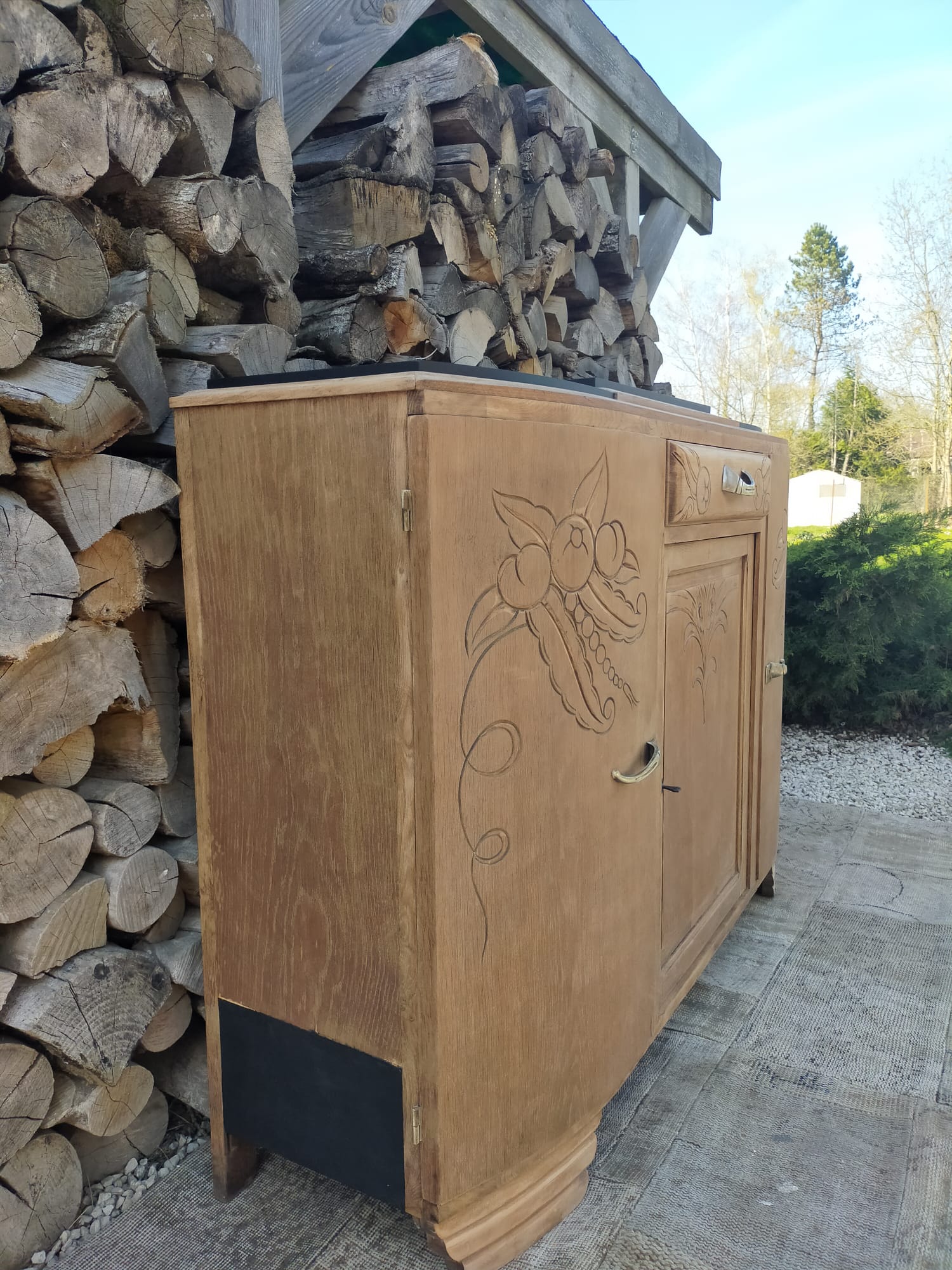 Buffet ancien art déco bois et marbre