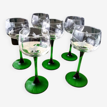 6 Alsatian white wine glasses Luminarc engraved decoration