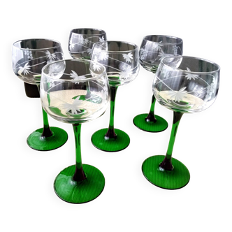 6 Alsatian white wine glasses Luminarc engraved decoration