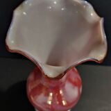 Vintage vase in iridescent glass and opaline marbled pink and white 34 cm