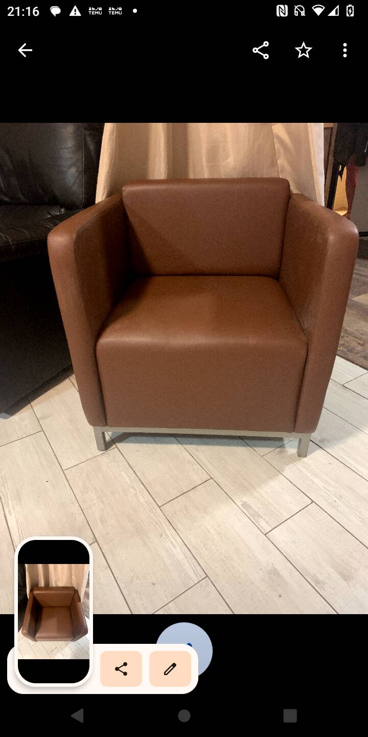 Vintage "club" cube armchair in faux leather with brutalist lines (1980s)