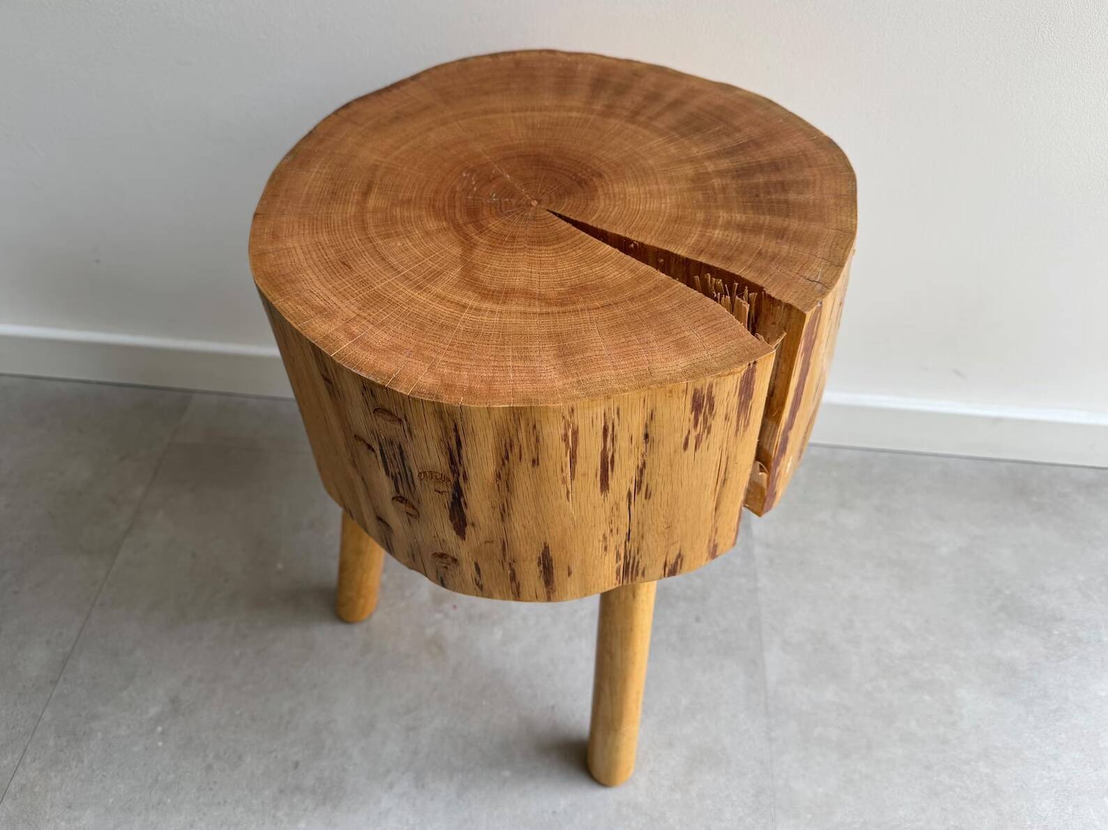 Unique Mid Century tree trunk side table