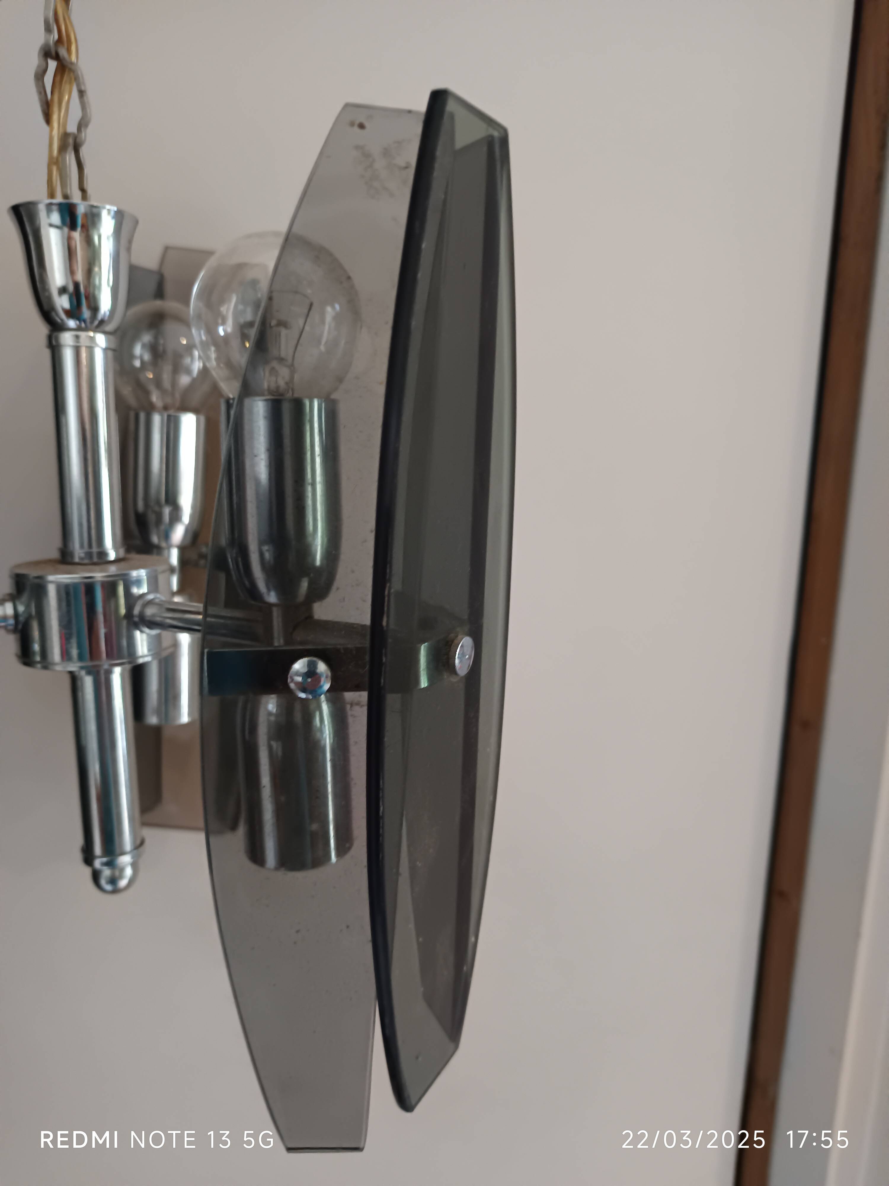 Veca style design pendant chandelier smoked glass 1960 6 lights