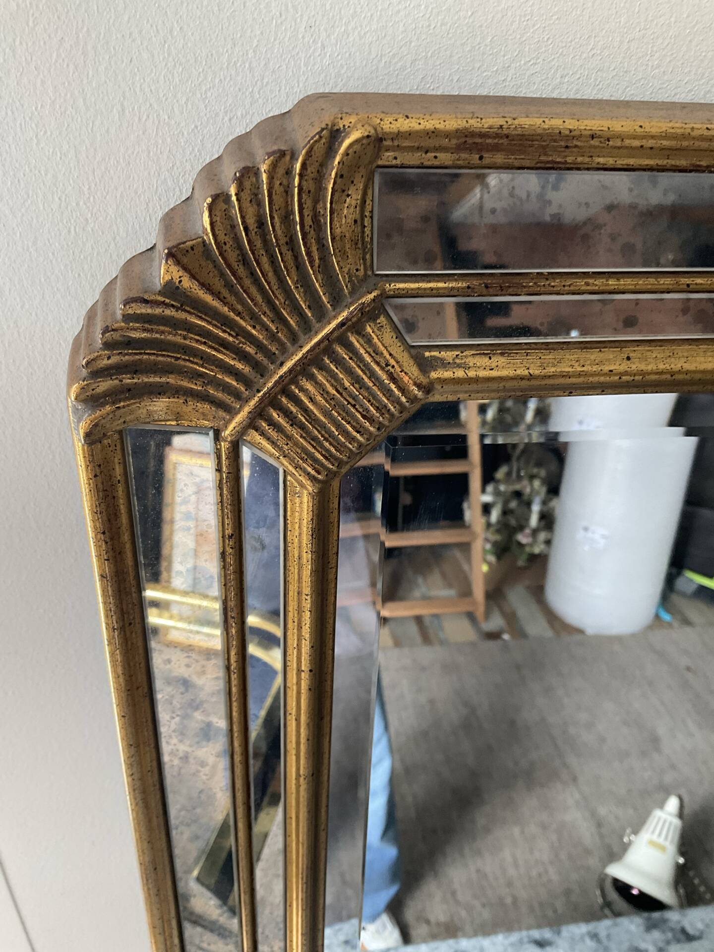 Large gold mirror by Deknudt with parcloses from the 1970s.
