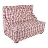 Upholstered bench in mauve and cream Vichy fabric, France, 1970s