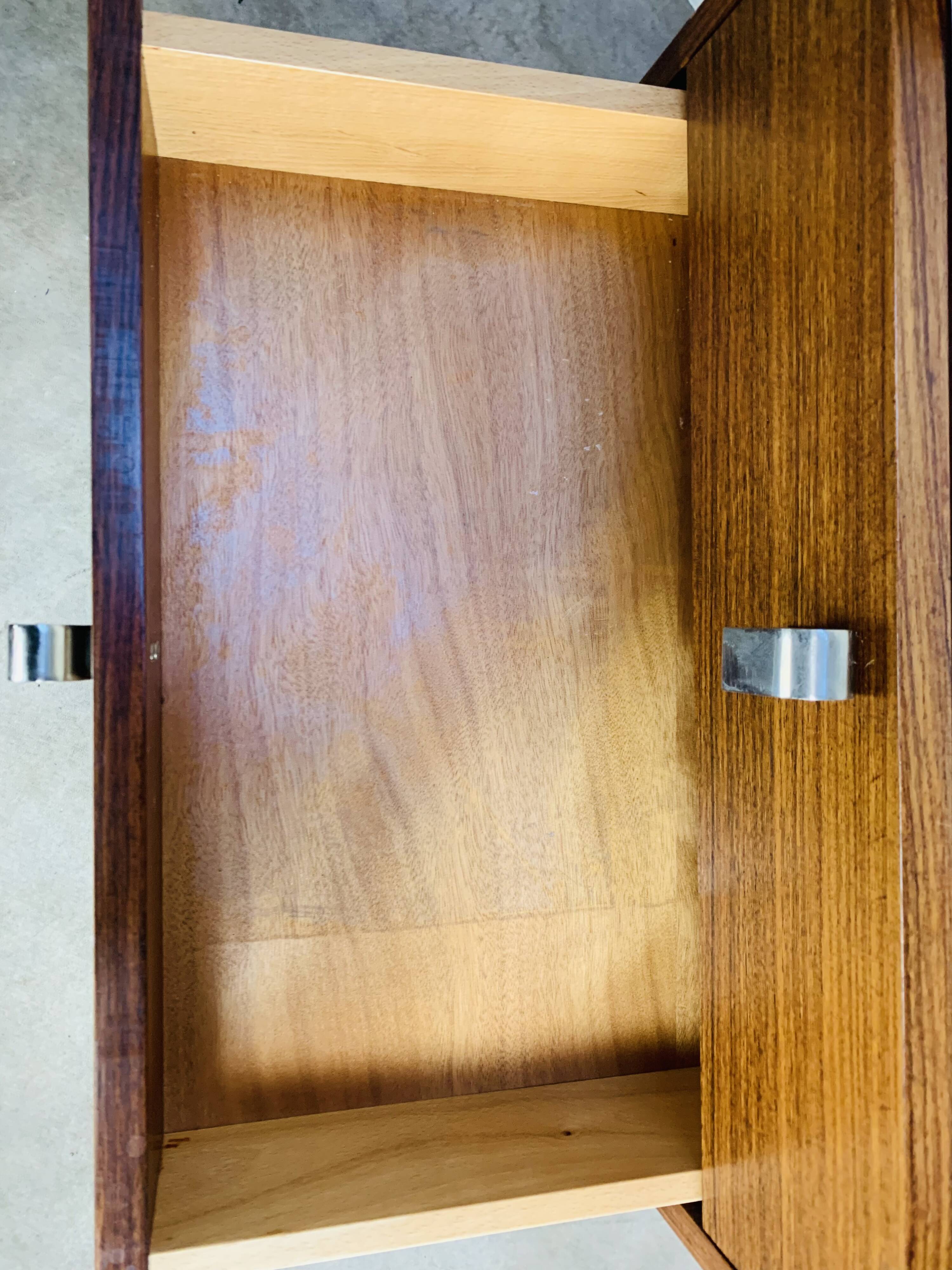 Rosewood and glass chest of drawers, 1960s, Scandinavian storage furniture.