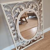 White rattan mirror peacock style 60x77cm