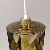Lamp with outer shade of green glass and inner shade of clear double corrugated crystal glass