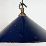 Industrial British Dark Blue Enamel Factory Pendant Lamp, 1950s