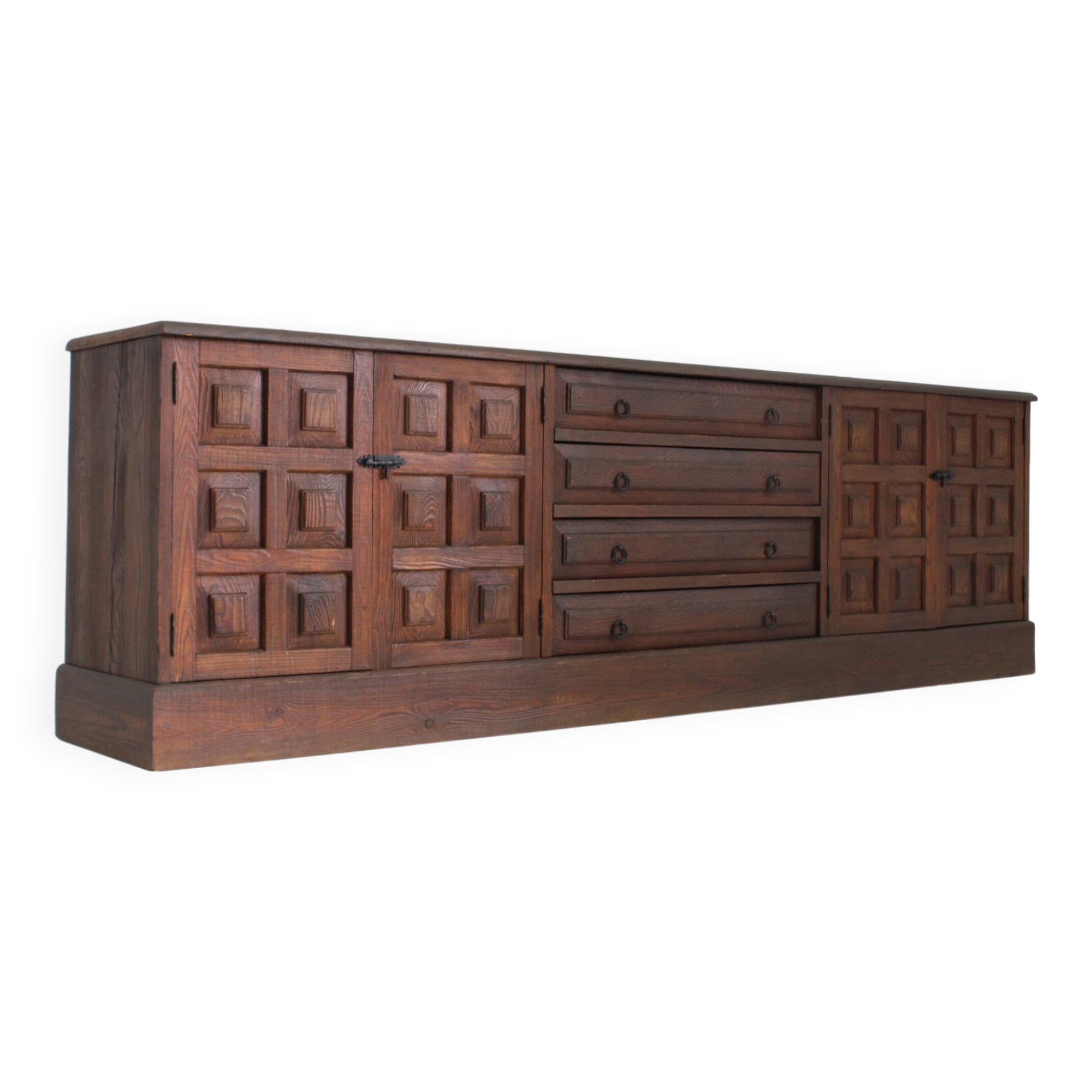 Vintage Brutalist Sideboard solid wood , Spain 1970s
