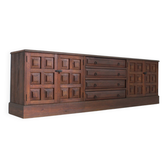 Vintage Brutalist Sideboard solid wood , Spain 1970s