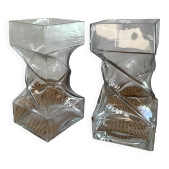 Pair of vintage twisted glass vases