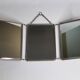 Ancien miroir de barbier triptyque, cadre métal et dos simili cuir 1930