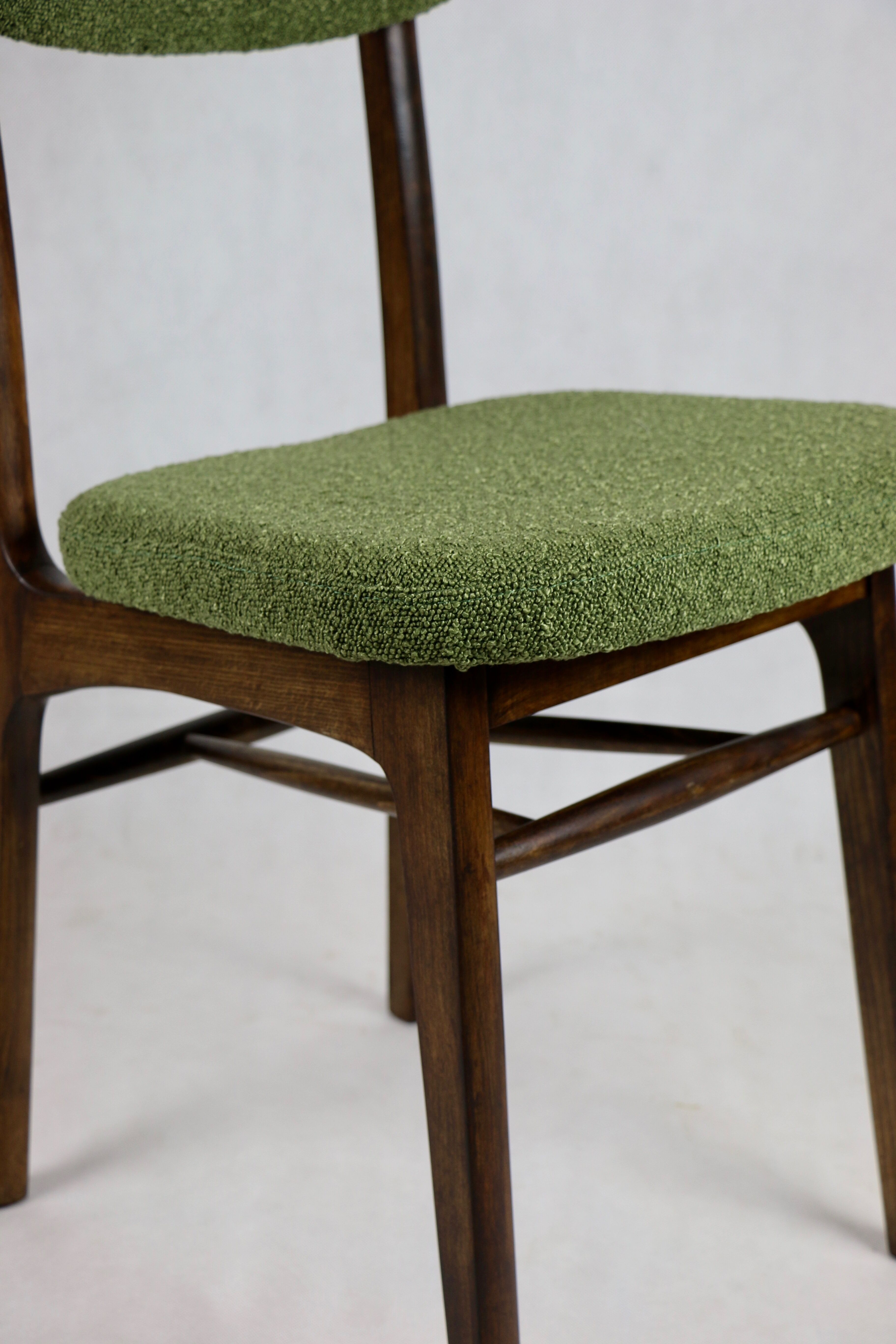 Green olive boucle dining chair from rajmund halas, 1970s,