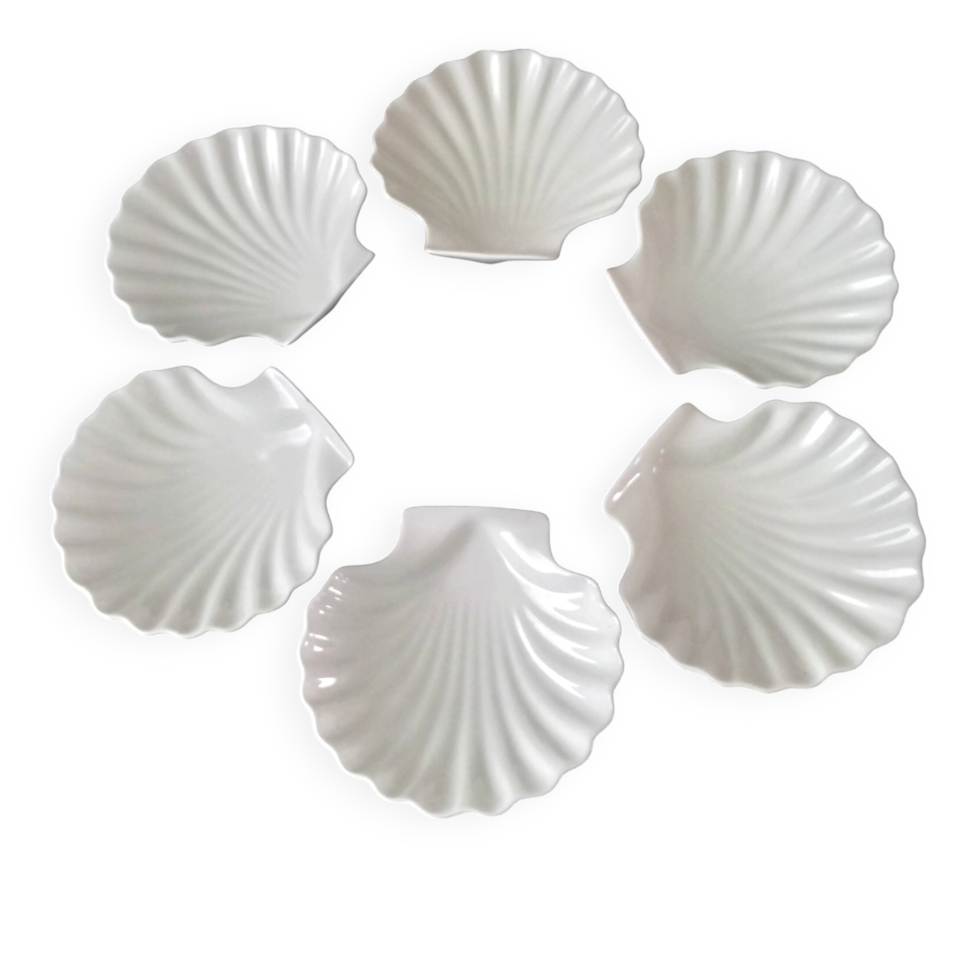 6 white Limoges porcelain shell-shaped dishes