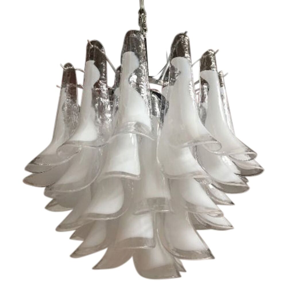 White and transparent “selle” murano glass chandelier d50
