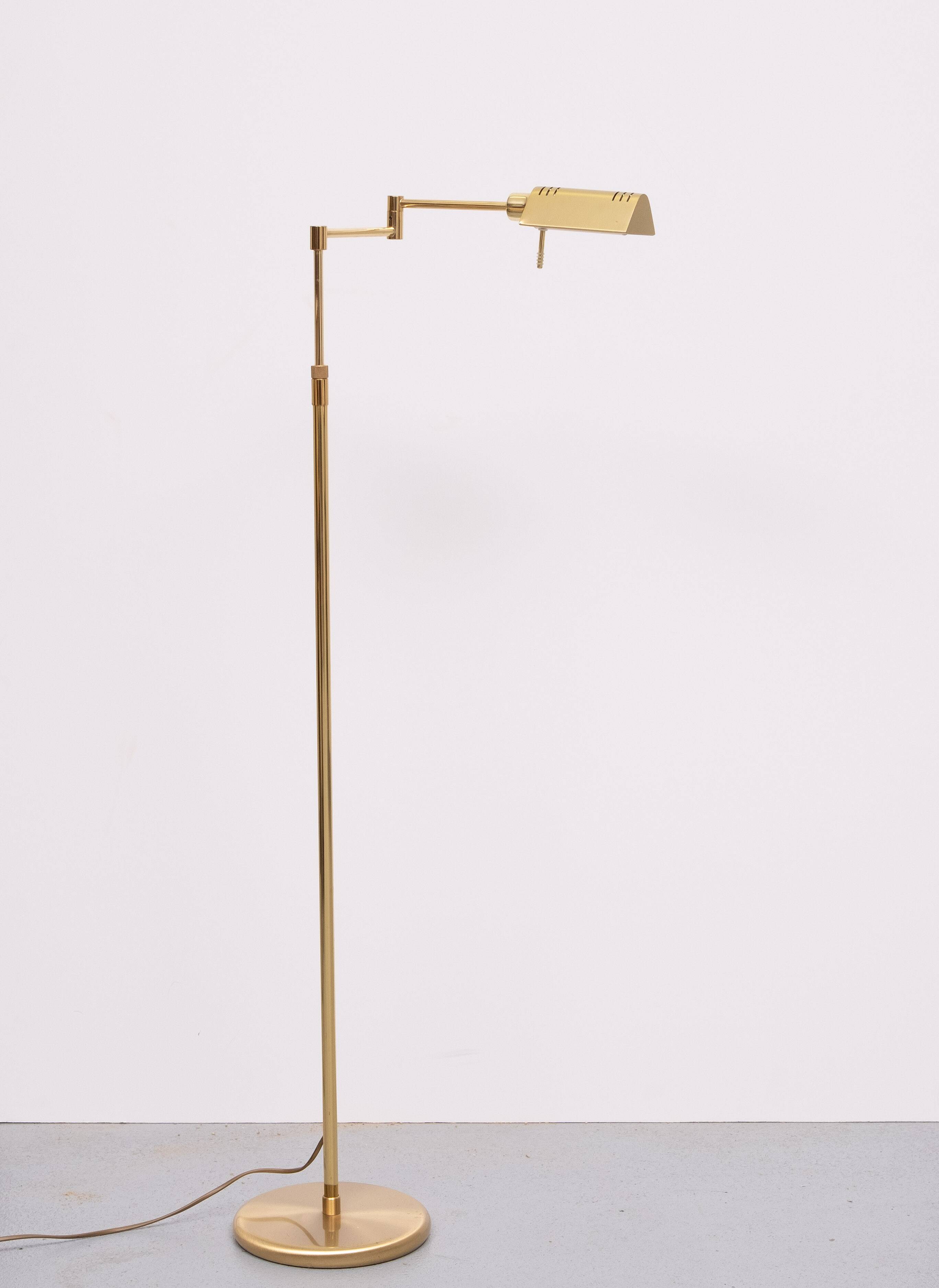 Holtkoetter Brass swing arm floor lamp Germany 1980s