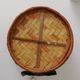 Vintage wicker and rattan basket with tartan fabric.
