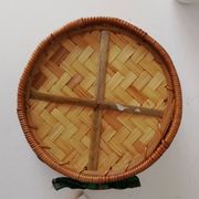 Panier vintage rotin et osier tissu écossais