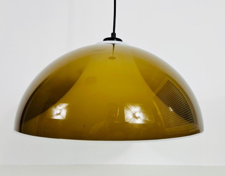 Brown and white acrylic glass suspension lamp, 1970