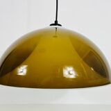 Lampe à suspension en verre acrylique brun et blanc, 1970