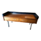 Teak and imitation leather sideboard with 2 drawers