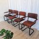 Set of 4 Vintage Quilted Leather Dining Chairs: Black Metal Base