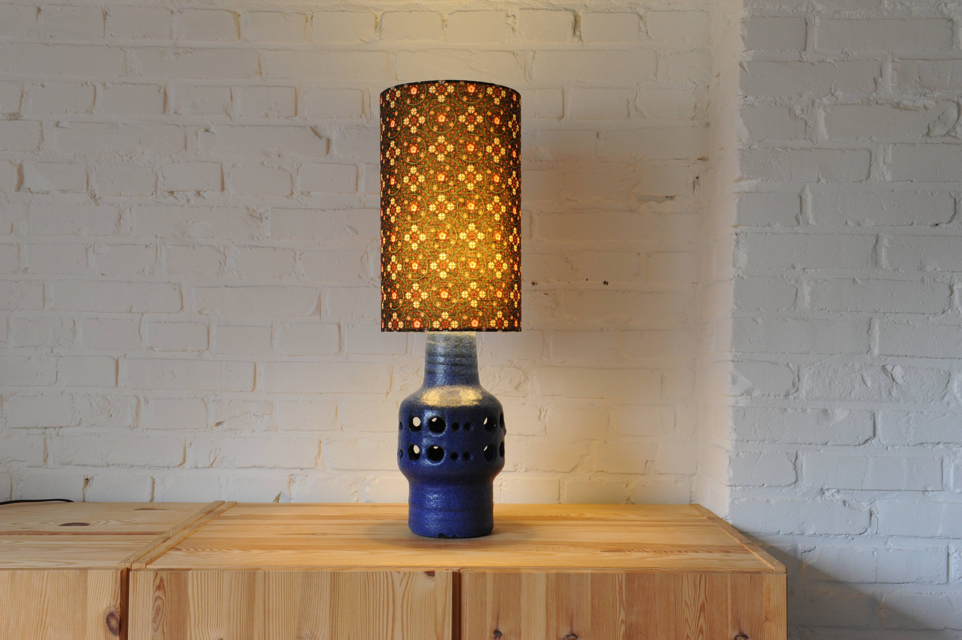Vintage ceramic table lamp with new handmade lampshade with original vintage fabric