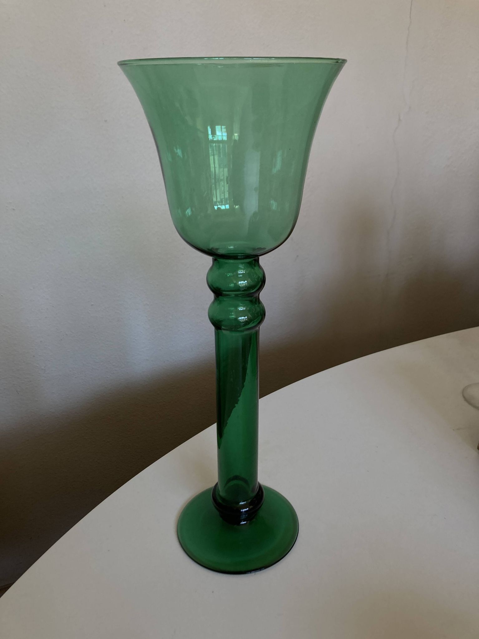 XXL tulip candle holder in blown green glass from the 1960s