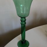 XXL tulip candle holder in blown green glass from the 1960s