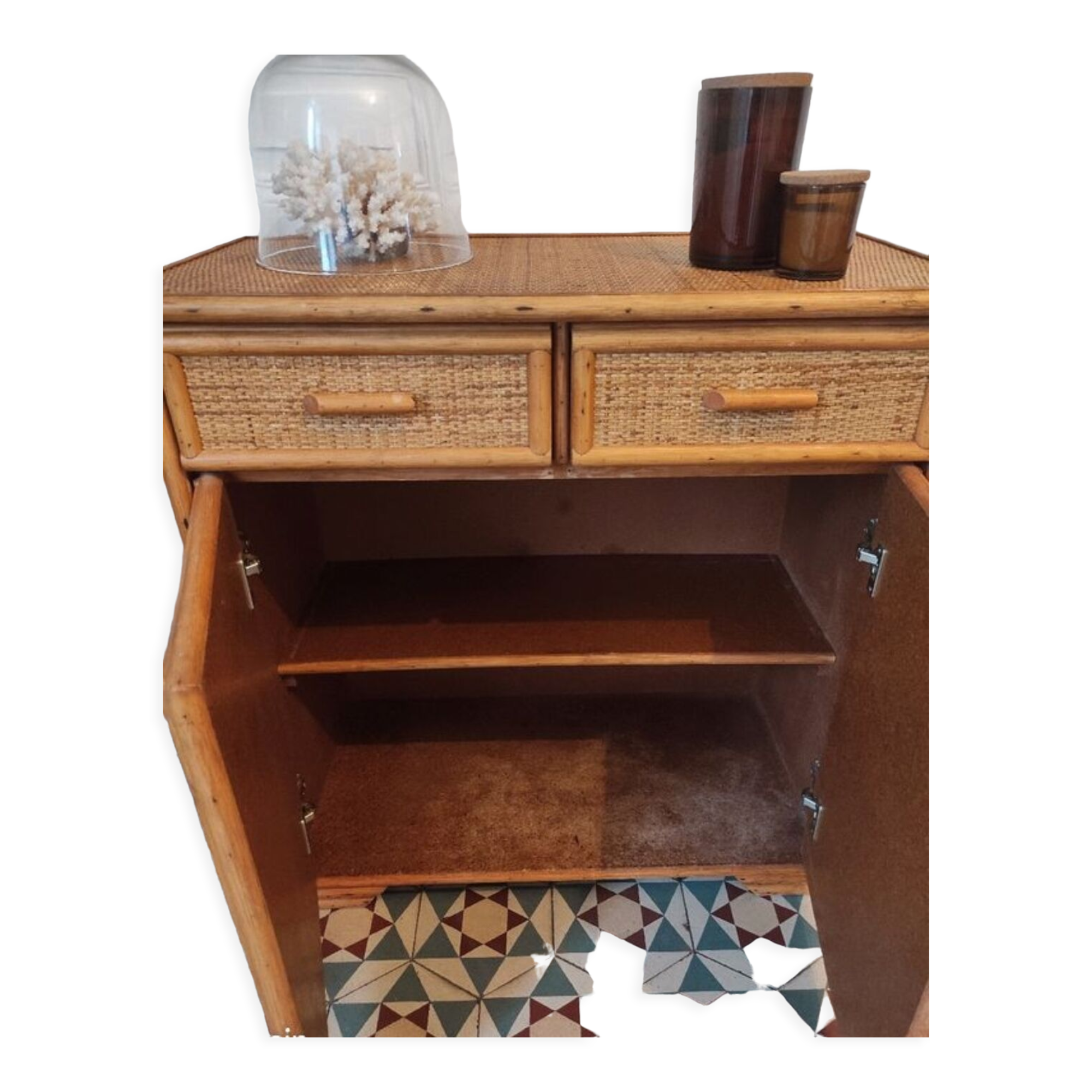 Commode rotin et bambou