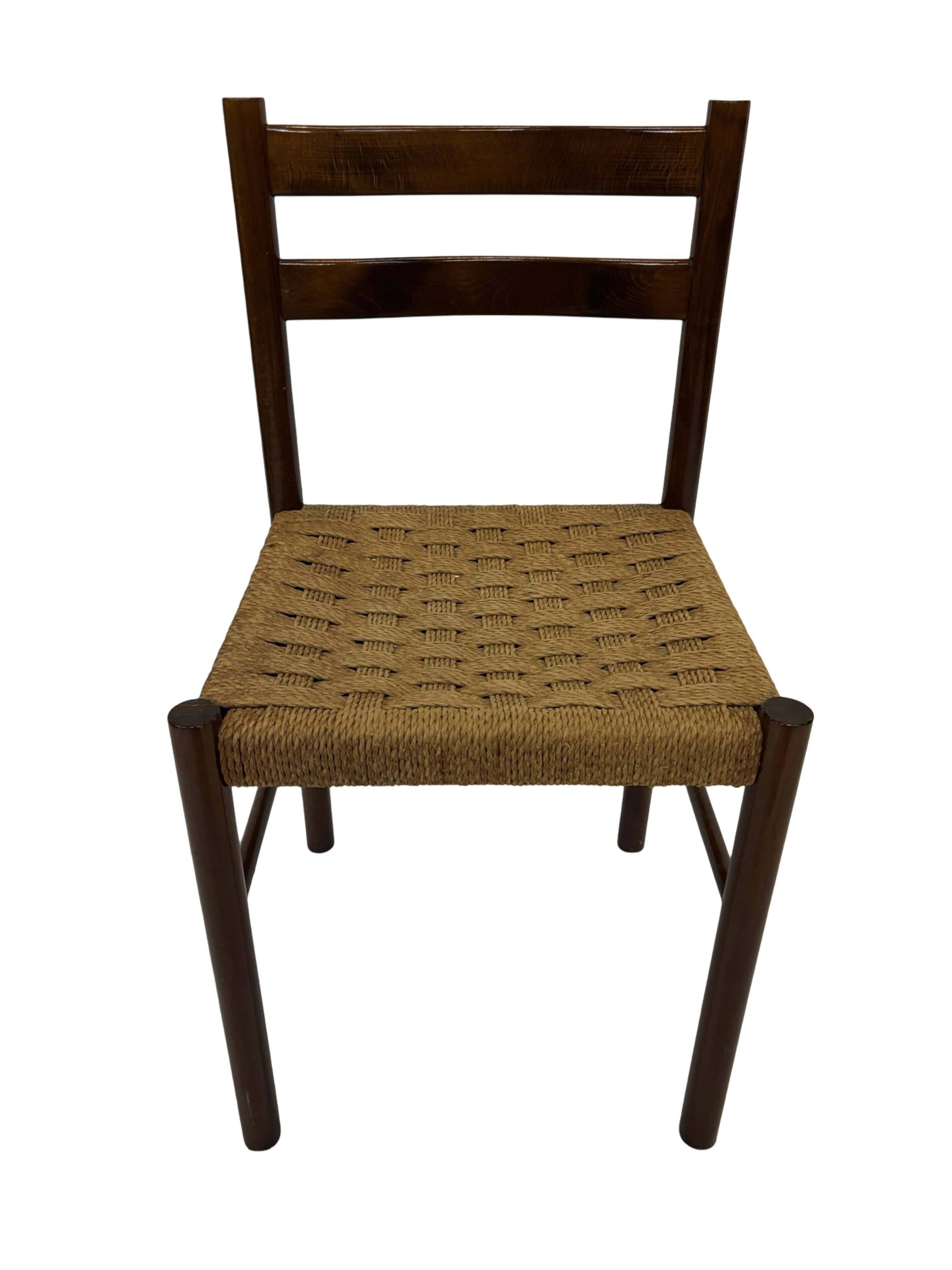 Vintage chair from the 70s minimalist design in wood and paper cord