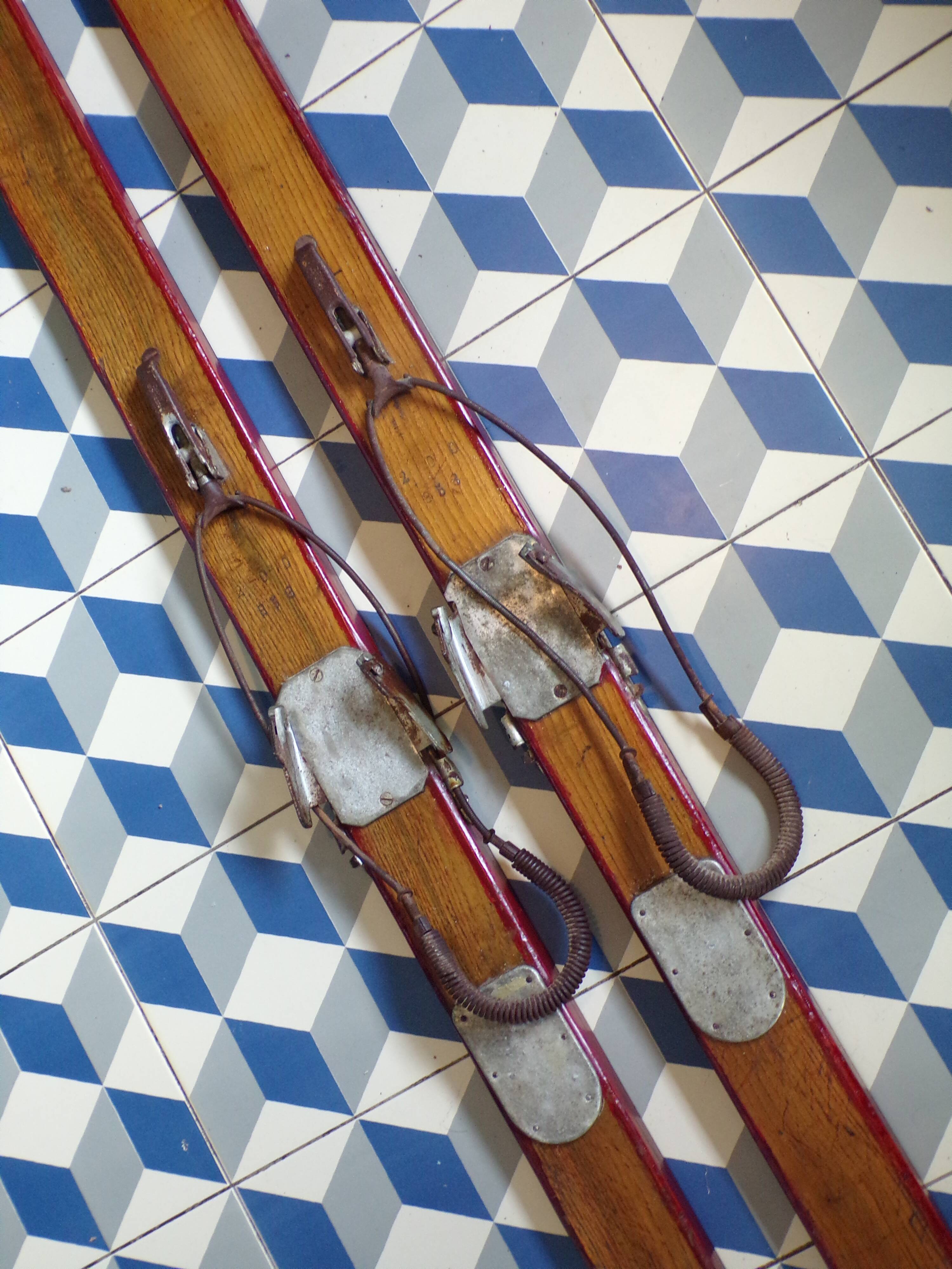 Pair of antique wooden skis