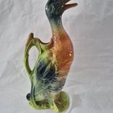 Old barbotine jug Saint Clément Mallard Duck A027