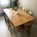 Large vintage farmhouse table from the 50s in solid wood (oak)