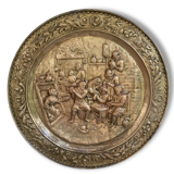 Décoration murale Plaque cuivre laiton repoussé début xxème scène taverne