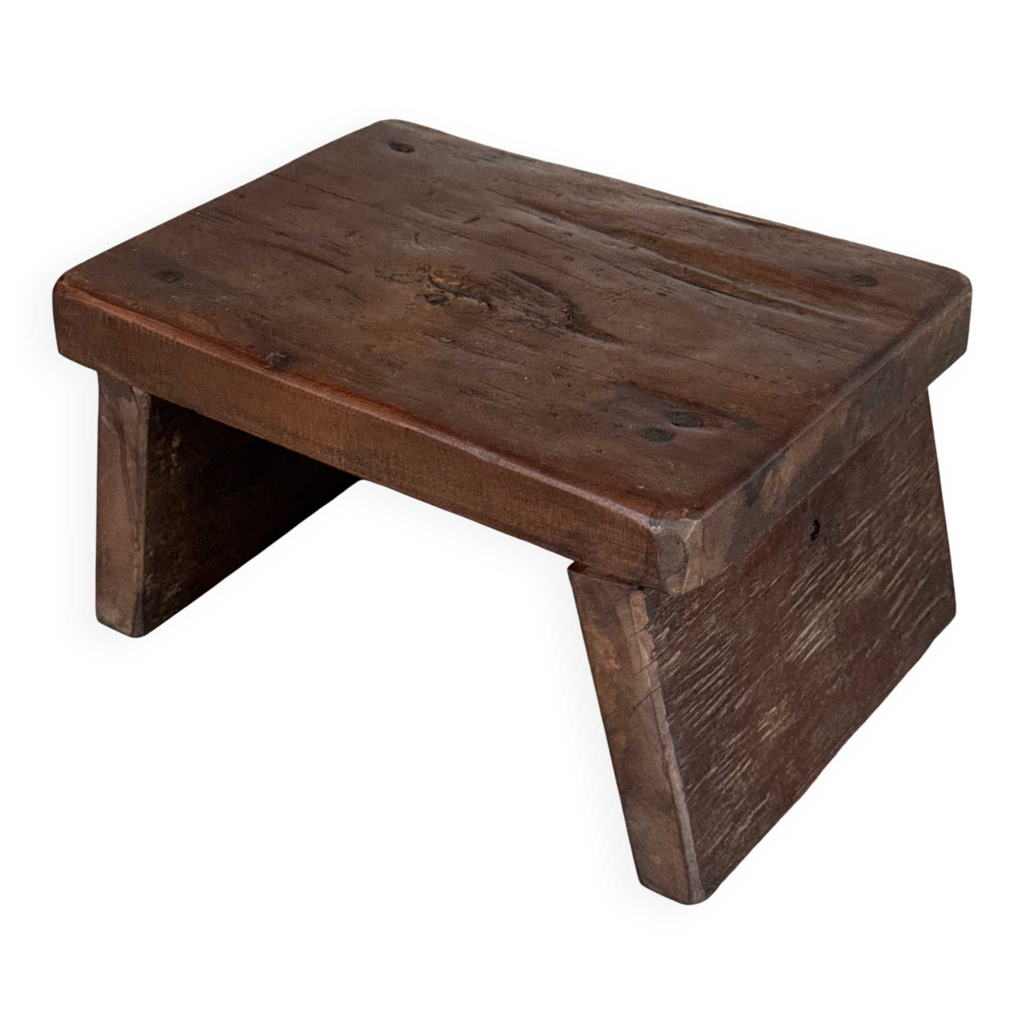 Small auxiliary stool in organic chocolate brown upcycled teak (3277)
