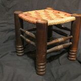 Charles Dudouyt style stool, 1940s, stained beech and rope,