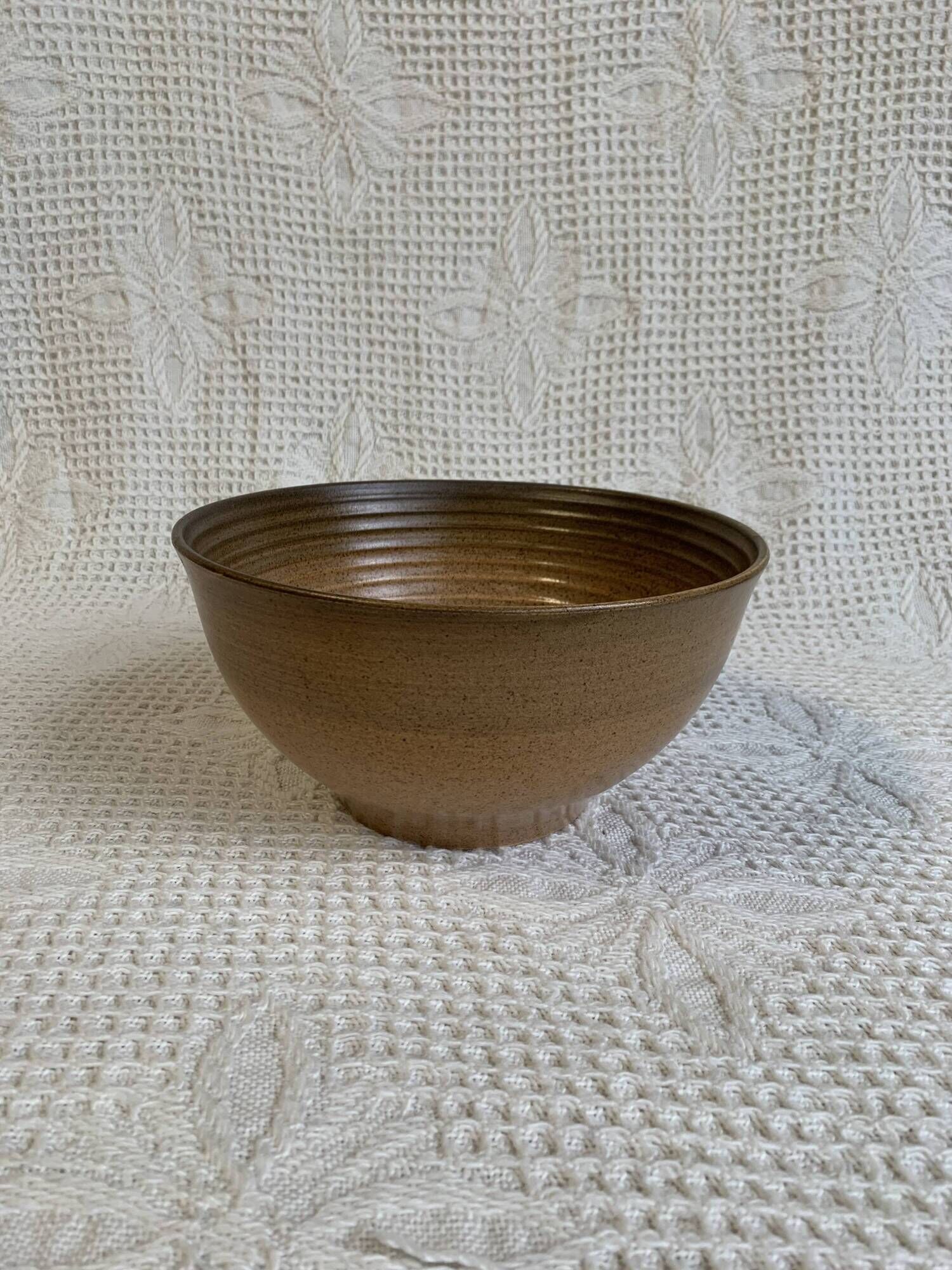 Large Longchamp glazed stoneware salad bowl, dating from the 1970s, in brown tones
